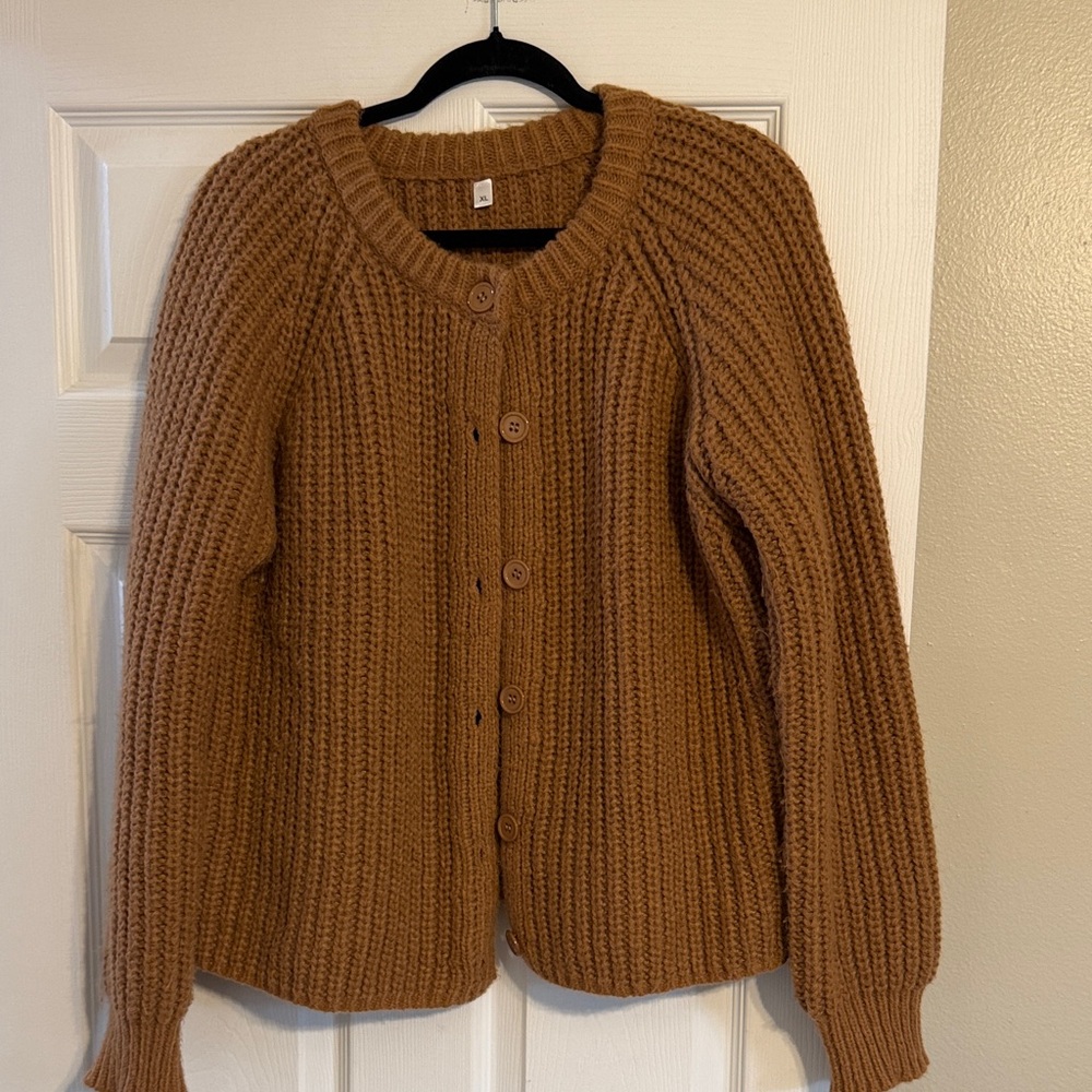 VIRAL TikTok Chunky Knit Button-Up Sweater Cardigan - Brown